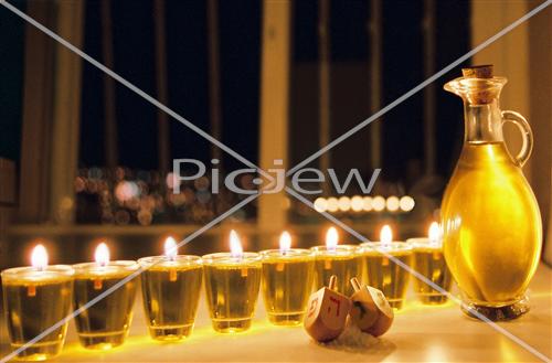 Chanuka lights on the window-sill