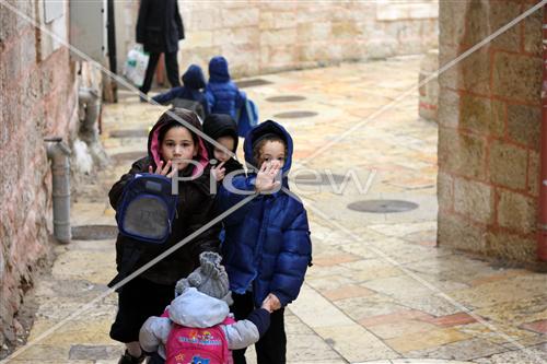 Children in the rain