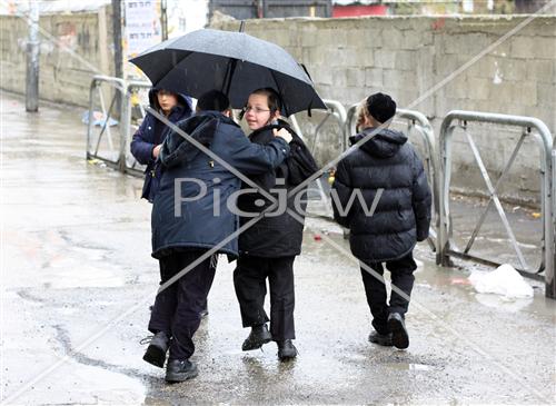 Children in the rain