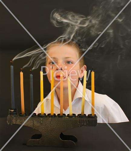 Boy  watches  on menora