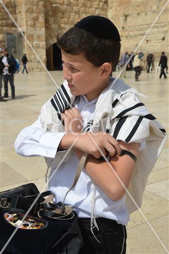 Talit and Tefilin laying at the Western Wall