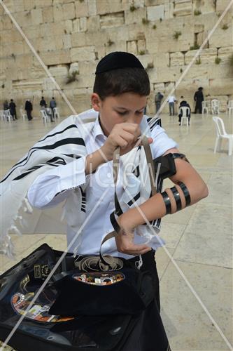 Talit and Tefilin laying at the Western Wall