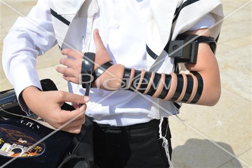 Talit and Tefilin laying at the Western Wall