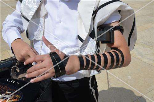 Talit and Tefilin laying at the Western Wall