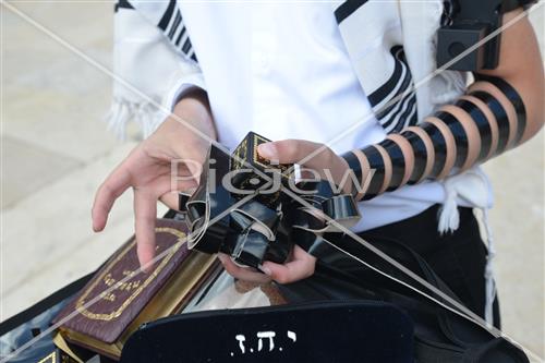 Talit and Tefilin laying at the Western Wall