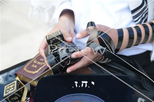 Talit and Tefilin laying at the Western Wall