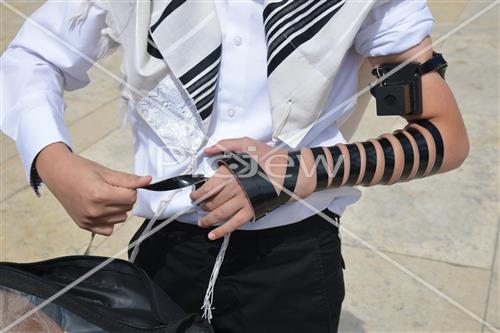 Talit and Tefilin laying at the Western Wall