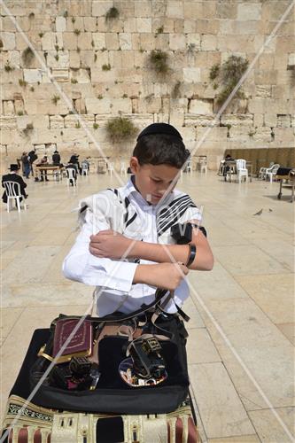 Talit and Tefilin laying at the Western Wall