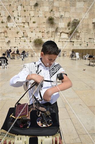 Talit and Tefilin laying at the Western Wall