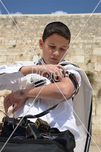 Talit and Tefilin laying at the Western Wall