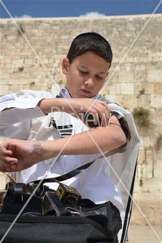 Talit and Tefilin laying at the Western Wall