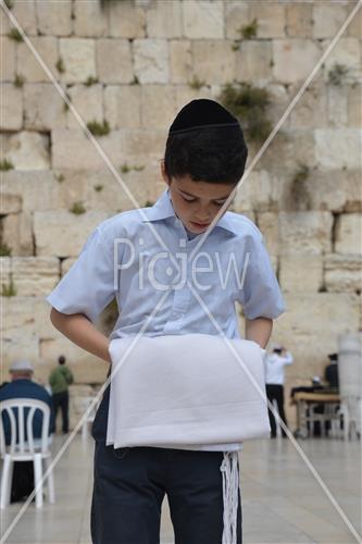 Talit and Tefilin laying at the Western Wall