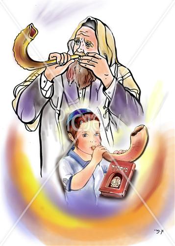 Man blowing shofar