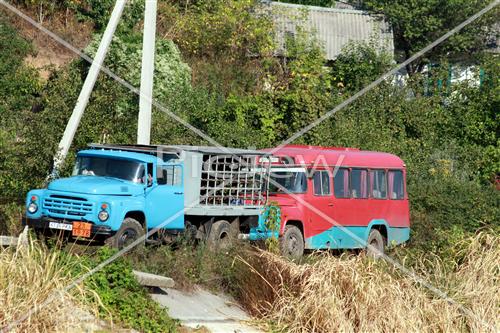 Bus and a truck