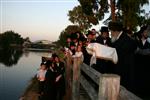 The Rebbe and Chassidim do Tashlich for the Day of Atonement