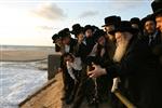 The Rebbe and Chassidim do Tashlich for the Day of Atonement