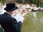 The Rebbe and Chassidim do Tashlich for the Day of Atonement