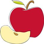 תפוח אדום שלם ולידו פלח תפוח בקו קליגרפי וצביעה חלקה