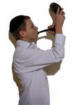 boy blows in the shofar