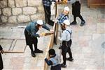 Jews build a sukkah streets of Jerusalem