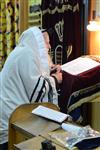 Jews praying in the synagogue with prayer shawl and phylacteries