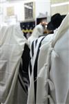 Jews praying in the synagogue with prayer shawl and phylacteries