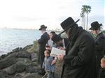 הרבי והחסידים מקיימים את מנהג תשליך לקראת יום הכיפורים