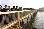 הרבי והחסידים מקיימים את מנהג תשליך לקראת יום הכיפורים